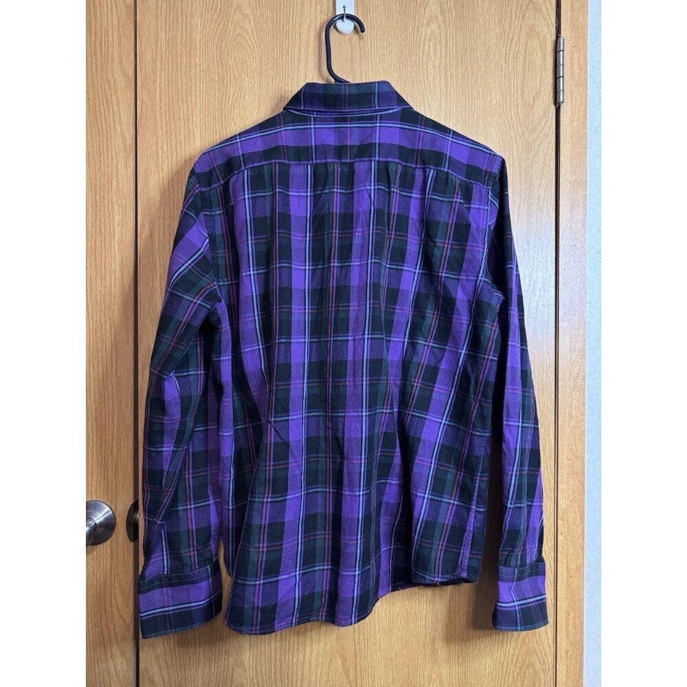 RALPH LAUREN Button Shirt LARGE Purple Plaid Ruffle Front Academia Victorian - Picture 4 of 10